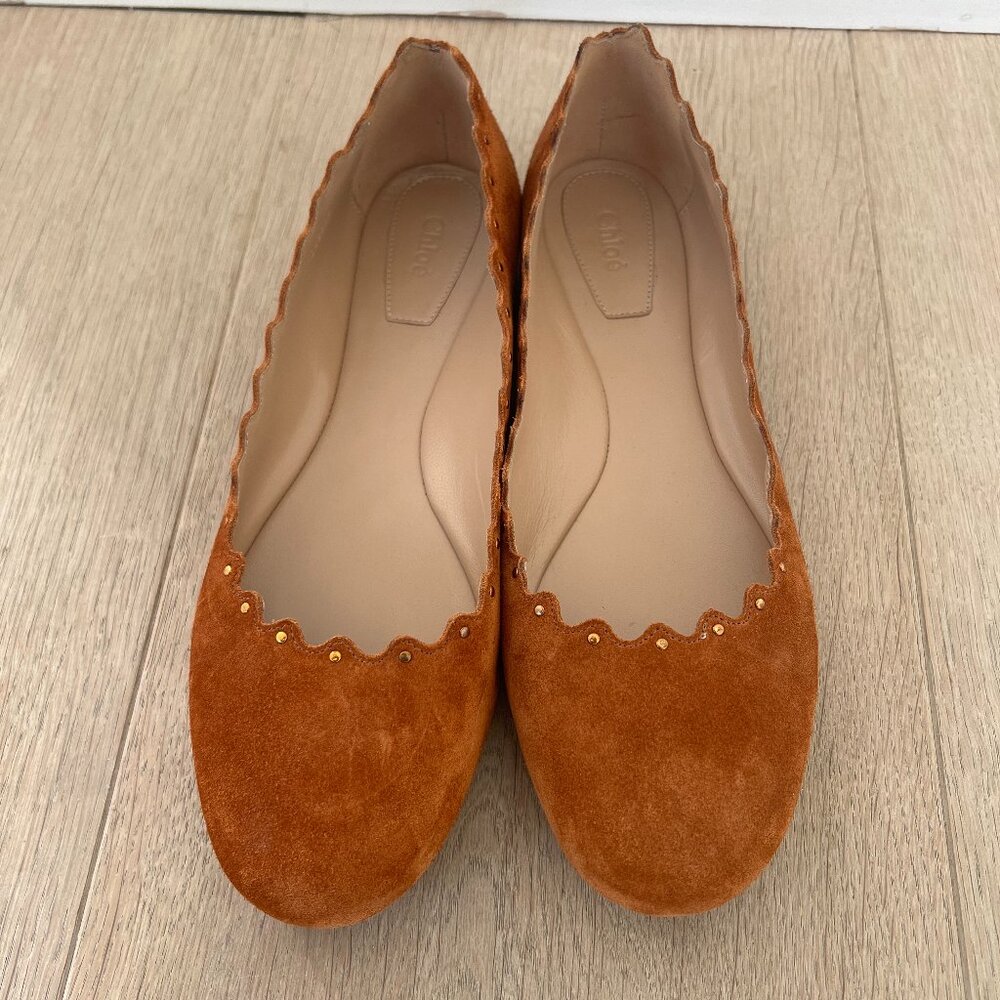 Chloe Lauren Scalloped Suede Ballerina Flats size 37